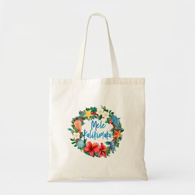 Mele Kalikimaka Hawaiian Christmas Wreath Tote Bag (Front)