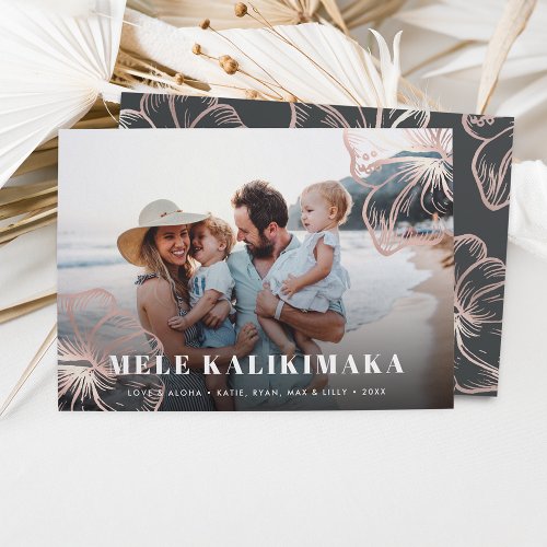 Mele Kalikimaka  Hawaiian Floral Photo Holiday Card