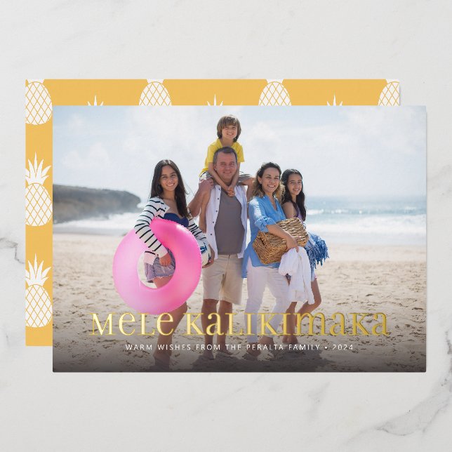 Mele Kalikimaka Hawaiian Foil Holiday Card (Front/Back)