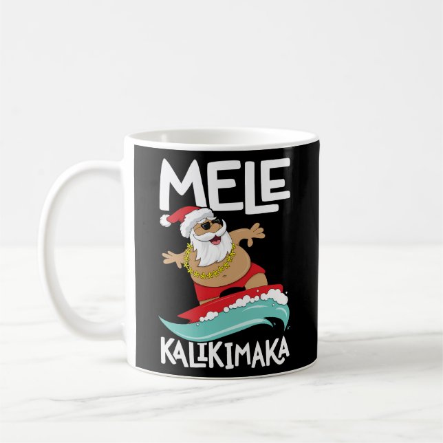 Mele Kalikimaka Hawaiian Hawaii Surfing Santa Coffee Mug (Left)