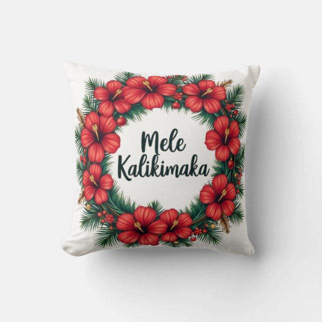 Mele Kalikimaka Hawaiian Holiday Art Throw Pillow (Front)