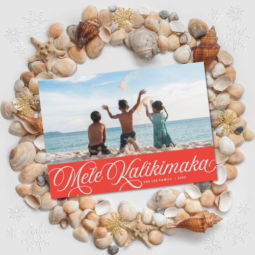 Mele Kalikimaka Hawaiian Holiday Red Photo Card