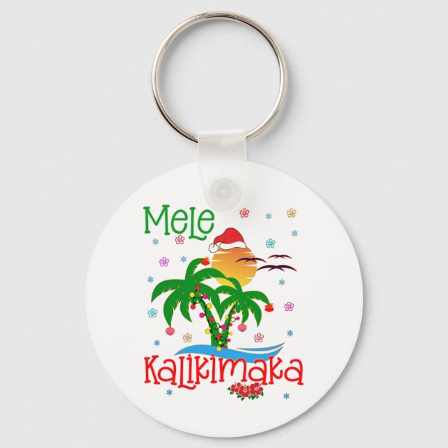 Mele Kalikimaka Hawaiian Merry Christmas Aloha  Keychain (Front)