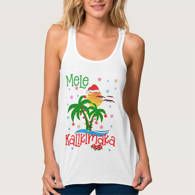 Mele Kalikimaka Hawaiian Merry Christmas Aloha Tank Top (Front)