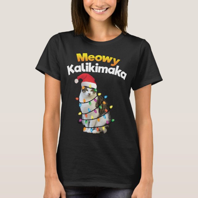 Mele Kalikimaka Hawaiian Merry Christmas Cat Light T-Shirt (Front)