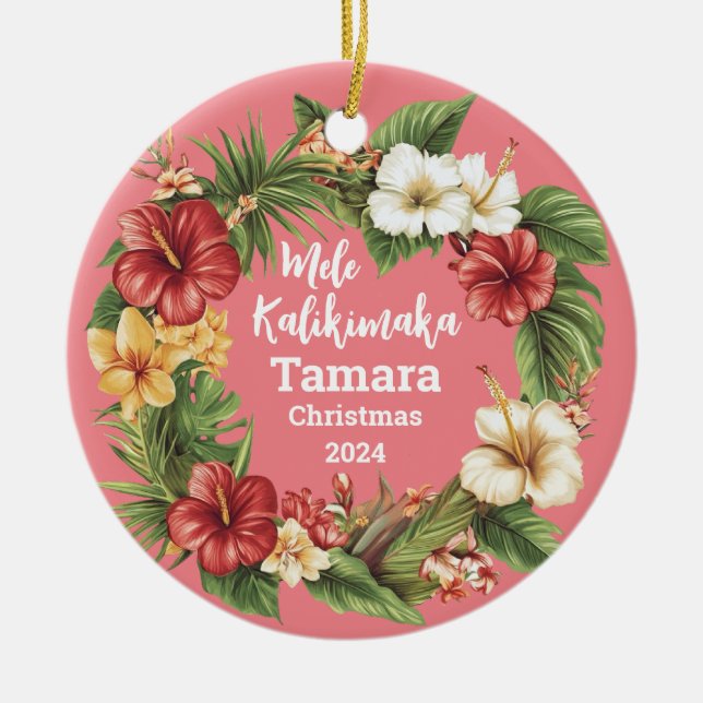 Mele Kalikimaka Hawaiian Personalized Ornament (Front)