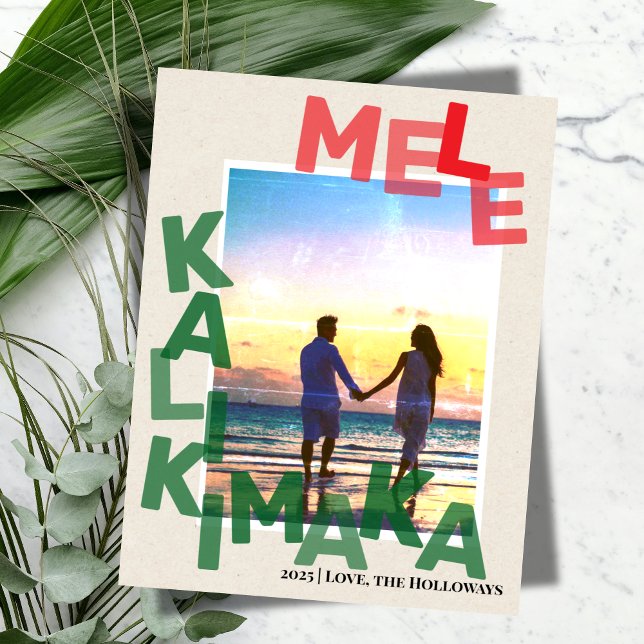 Mele Kalikimaka Hawaiian Photo Christmas Card (Send warm island wishes with this cheerful Mele Kalikimaka photo card. )
