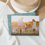 Mele Kalikimaka | Hawaiian Photo Foil Holiday Card<br><div class="desc">Chic full bleed horizontal or landscape-oriented holiday photo card features "Mele Kalikimaka, " the Hawaiian Christmas greeting, in casual gold foil hand lettered script typography as an overlay on your favorite beach or vacation photo. Personalize with your custom holiday message, the year, and your family name beneath. Cards reverse to...</div>