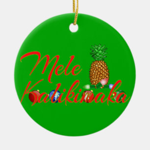 Mele Kalikimaka Hawaiian Pineapple Ceramic Ornament