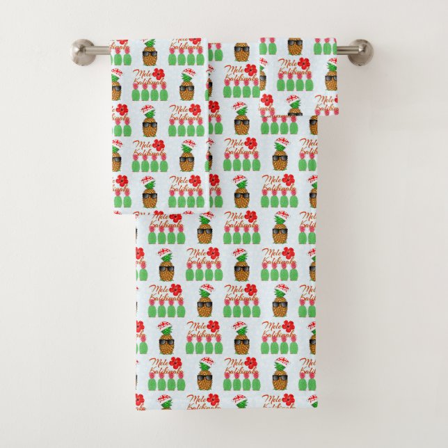 Mele Kalikimaka Hawaiian Pineapple Merry Christmas Bath Towel Set (Insitu)