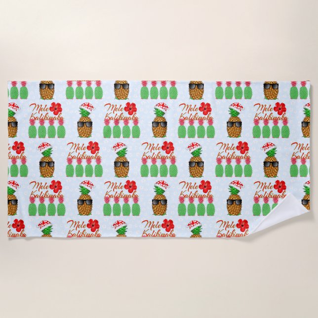 Mele Kalikimaka Hawaiian Pineapple Merry Christmas Beach Towel (Front)