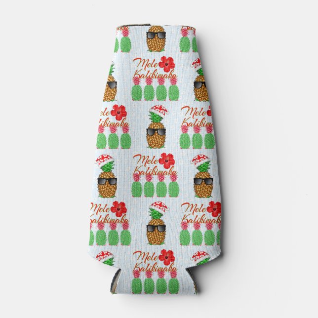 Mele Kalikimaka Hawaiian Pineapple Merry Christmas Bottle Cooler (Front)
