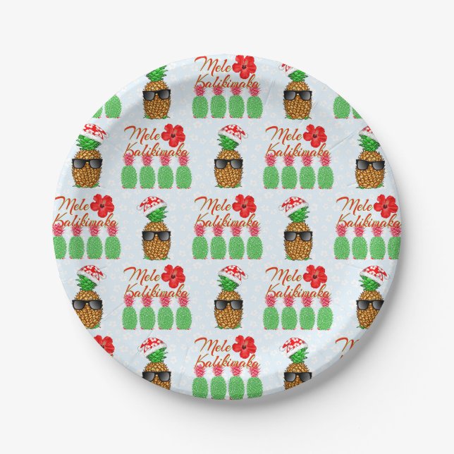 Mele Kalikimaka Hawaiian Pineapple Merry Christmas Paper Plates (Front)