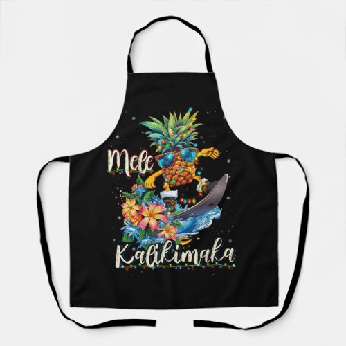 Mele Kalikimaka Hawaiian Pineapple Surfing Ridding Apron