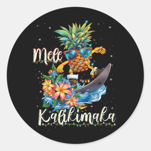 Mele Kalikimaka Hawaiian Pineapple Surfing Ridding Classic Round Sticker