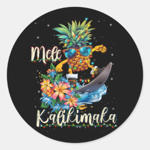 Mele Kalikimaka Hawaiian Pineapple Surfing Ridding Classic Round Sticker