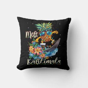 Mele Kalikimaka Hawaiian Pineapple Surfing Ridding Throw Pillow