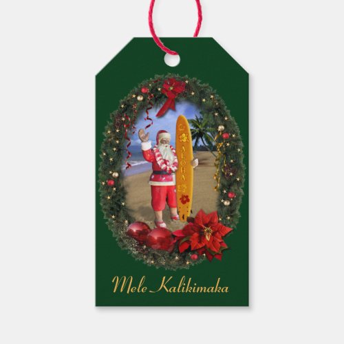 Mele Kalikimaka Hawaiian Santa Gift Tags
