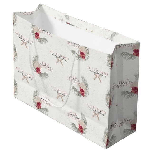 Mele Kalikimaka, Hawaiian Style Christmas  Large Gift Bag (Front Angled)