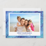 MELE KALIKIMAKA HAWAIIAN TROPICAL BLUE PHOTO HOLIDAY CARD<br><div class="desc">Blue incandescent Faux Foil Mele Kalikimaka Hawaiian Tropical Palm Leaf Family Photo Christmas Holiday Card. The picture and family name can be replaced on this simple beach or coastal vacation Christmas Family Photo Card.</div>
