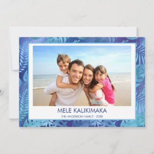 MELE KALIKIMAKA HAWAIIAN TROPICAL BLUE PHOTO HOLIDAY CARD