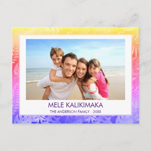 MELE KALIKIMAKA HAWAIIAN TROPICAL BLUE PHOTO HOLIDAY POSTCARD