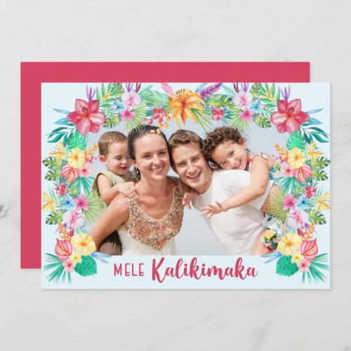 Mele Kalikimaka Hawaiian Tropical Flowers Photo Holiday Card