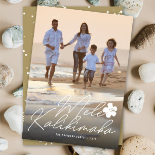 Mele Kalikimaka Hibiscus Handwriting Script Photo Holiday Card