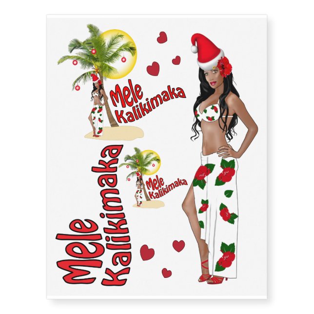 Mele Kalikimaka Hula Girl Temporary Tattoos (Front)