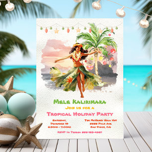 Mele Kalikimaka Hula Girl Tropical Holiday Party Invitation
