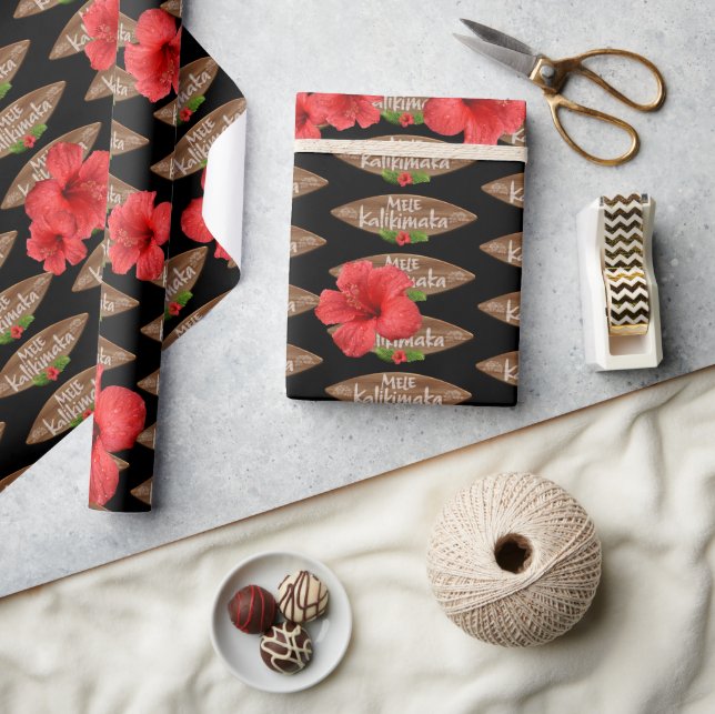 Mele Kalikimaka - Merry Christmas Hibiscus Hawaii Wrapping Paper (Crafts)