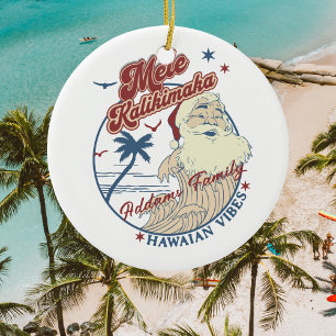 Mele Kalikimaka Merry Christmas Santa Hawaiian Ceramic Ornament