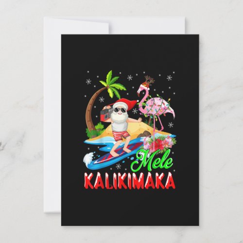 Mele Kalikimaka Merry Xmas Hawaiian Flamingo Santa Invitation