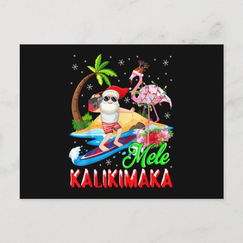 Mele Kalikimaka Merry Xmas Hawaiian Flamingo Santa Postcard