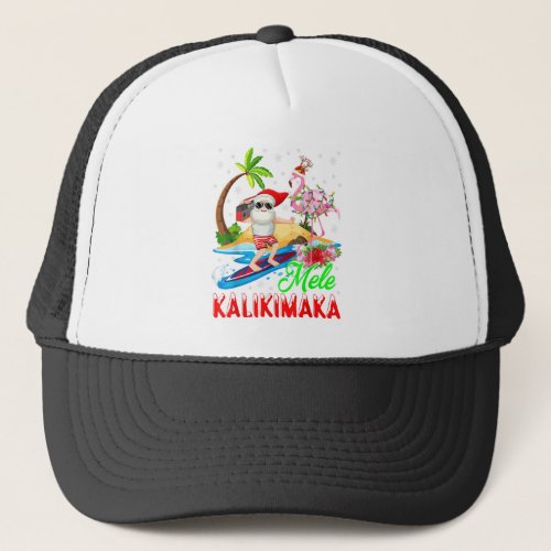 Mele Kalikimaka Merry Xmas Hawaiian Flamingo Santa Trucker Hat