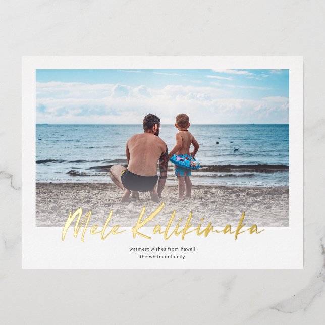Mele Kalikimaka Minimal | Horizontal Photo  Foil Holiday Postcard (Front)