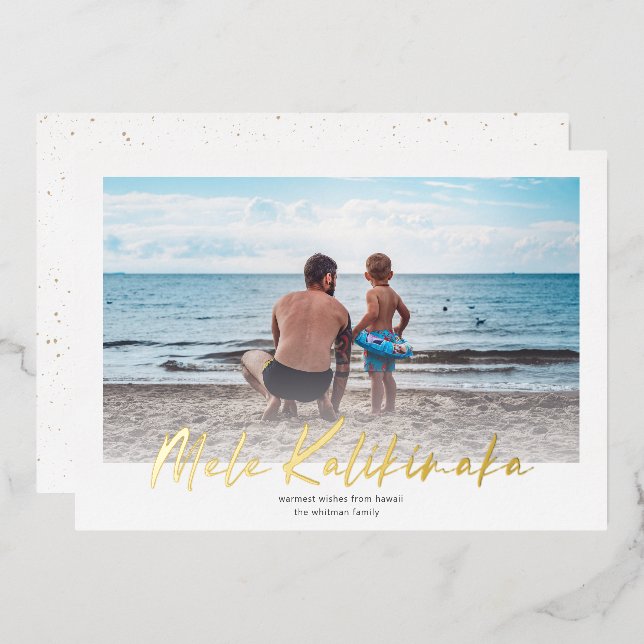 Mele Kalikimaka Minimal Photo Christmas Foil Holiday Card (Front/Back)