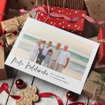 Mele Kalikimaka Modern Minimal Photo Holiday Card<br><div class="desc">Spread cheer this holiday season with this stylish and chic holiday photo card. Featuring elegant and modern brush script that says "Mele Kalikimaka" with a brushed ink texture.</div>