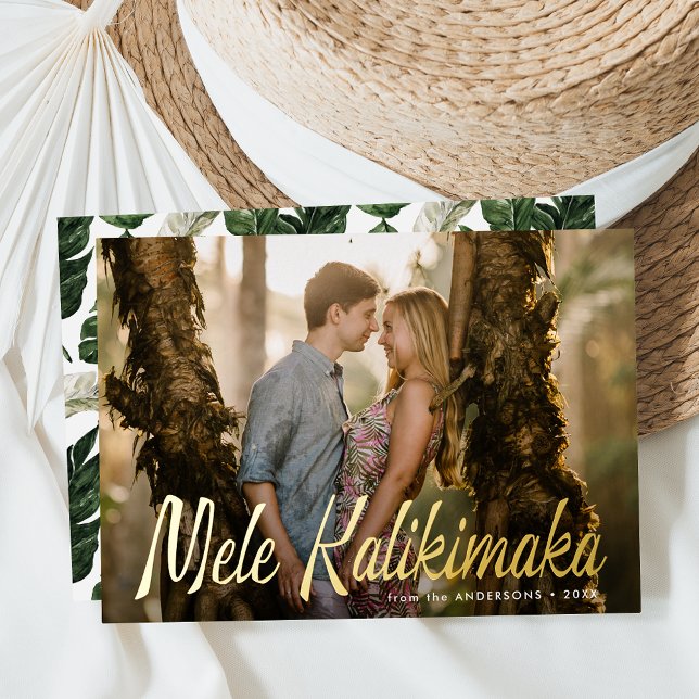 Mele Kalikimaka Modern Photo Foil Holiday Card (Creator Uploaded)