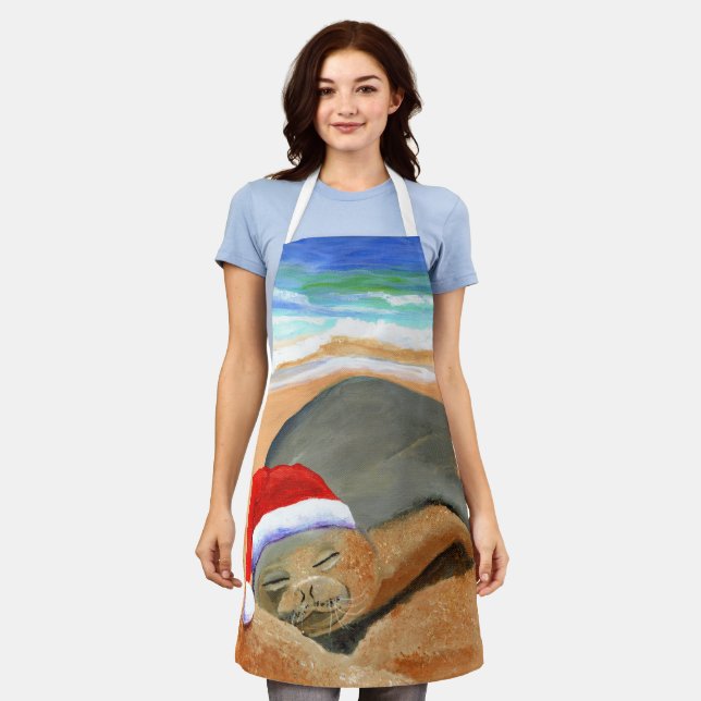 Mele Kalikimaka Monk Seal Apron (Worn)