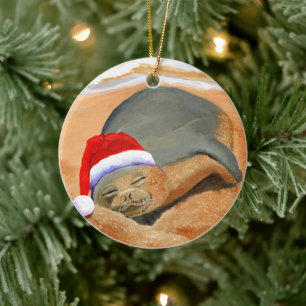 Mele Kalikimaka Monk Seal Ceramic Ornament