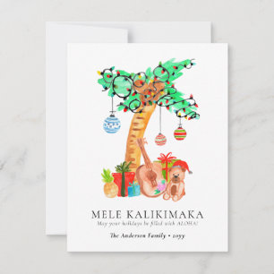 Mele Kalikimaka Palm Guitar Hawaiian Christmas Holiday Card