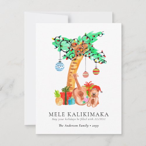 Mele Kalikimaka Palm Guitar Hawaiian Christmas Holiday Card