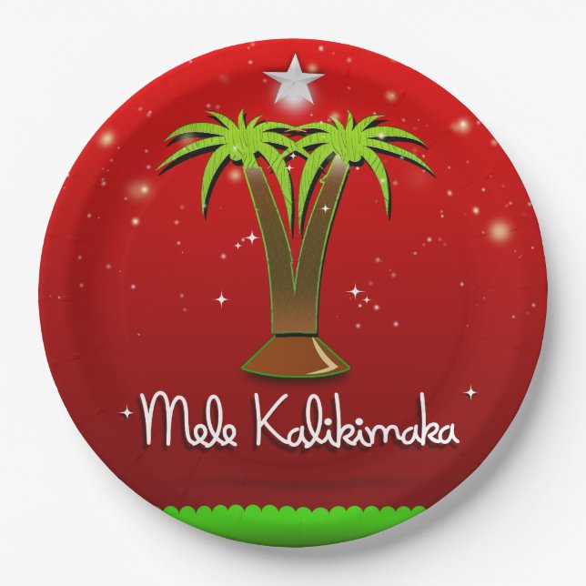 Mele Kalikimaka Palm Tree for Xmas Paper Plates (Front)