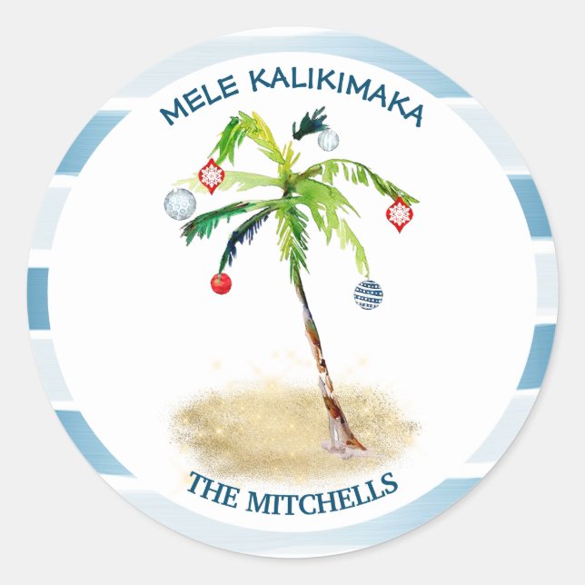 Mele Kalikimaka Palm Tree Holiday Envelope Seals (Front)