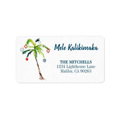Mele Kalikimaka Palm Tree Holiday Return Address Label