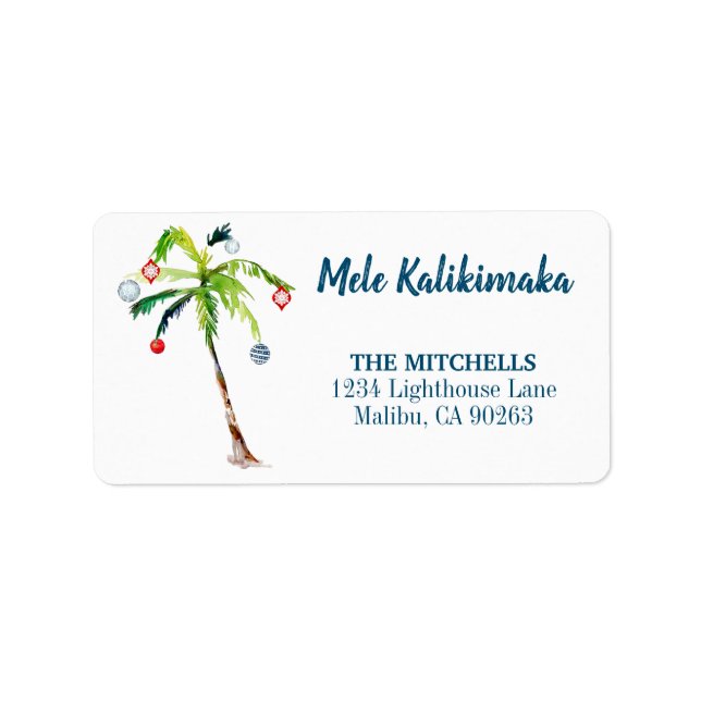 Mele Kalikimaka Palm Tree Holiday Return Address Label (Front)