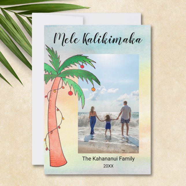 Mele Kalikimaka Palm Tree Photo Holiday Card (Creator Uploaded)