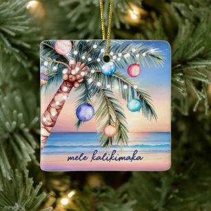Mele Kalikimaka Palm Tree Tropical Christmas Ceramic Ornament