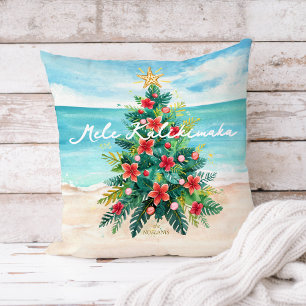 Mele Kalikimaka Palm Tree Tropical Christmas Decor Throw Pillow